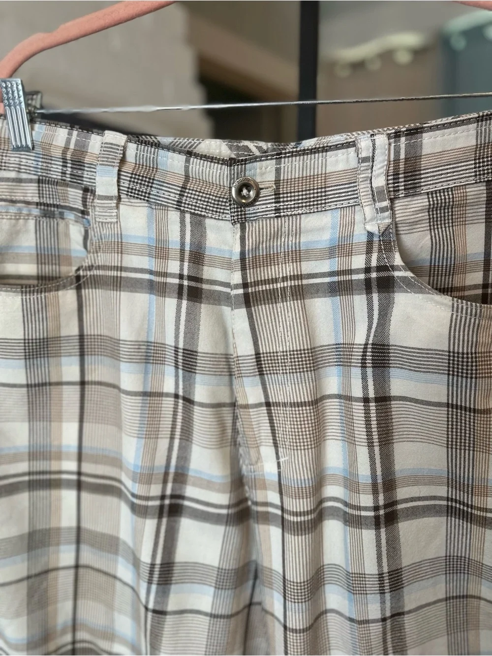 Billabong Tan Brown and Blue Plaid Shorts